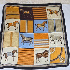 Earth Toned Square Scarf Multicolor Stripes Horses Gifts Office Travel Feminine